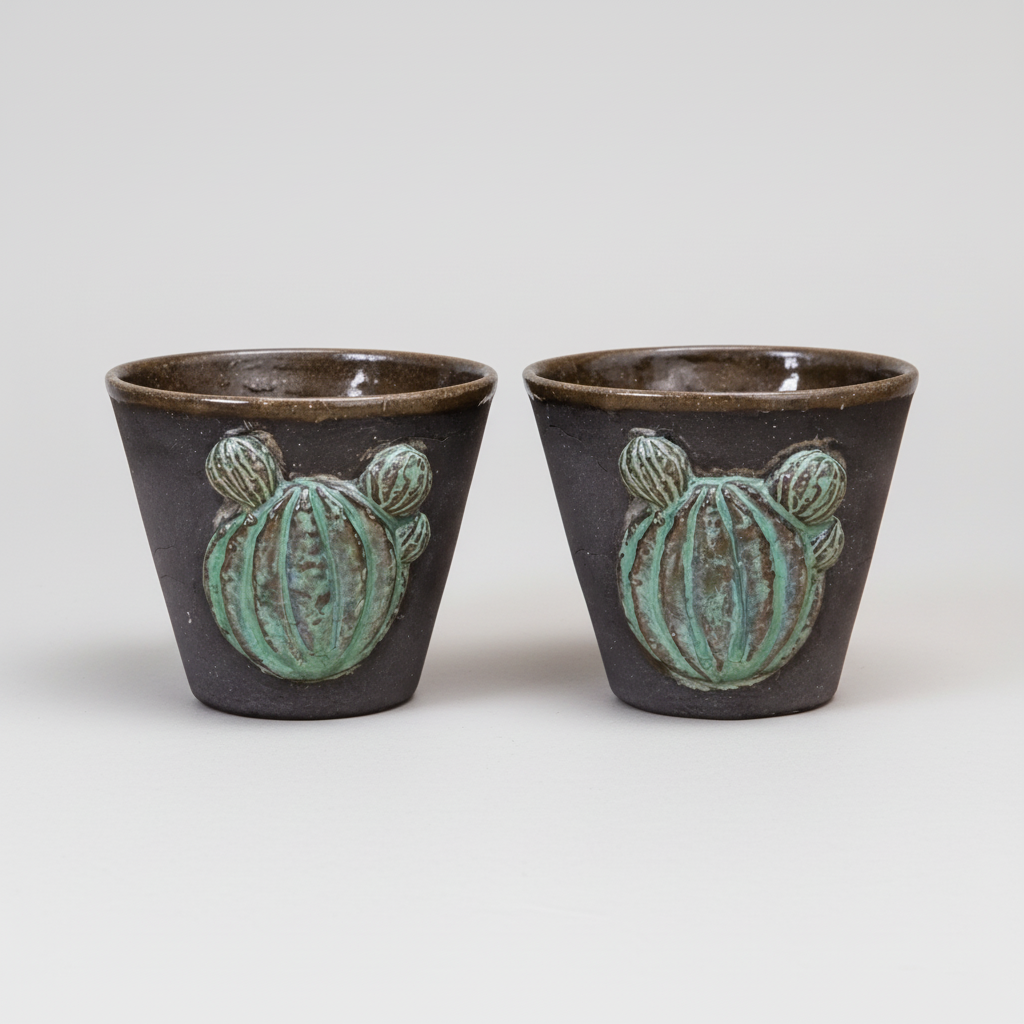 Spine & Sand Ceramic Minis - Resilient Duo for Shots and Succulents, Ø 4.5 × 5.5 cm