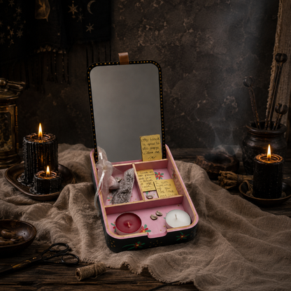 Spirit Cat Painted Ritual Box – Wooden Self-Love Altar Set, 9.5 × 13.5 × 3 cm by Hook & Hex