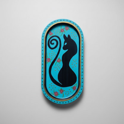 Spirit Cat Painted Tray – Celestial Jewelry & Trinket Dish, 20 × 10 cm by Hook & Hex