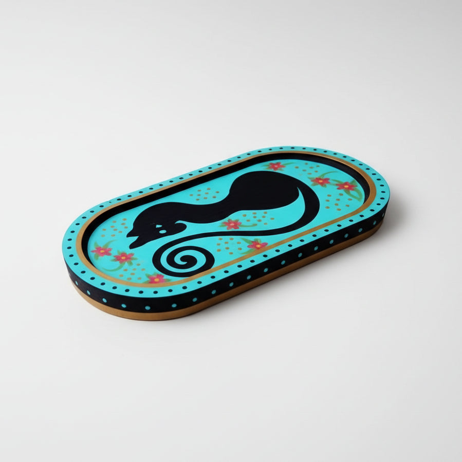 Spirit Cat Painted Tray – Celestial Jewelry & Trinket Dish, 20 × 10 cm by Hook & Hex