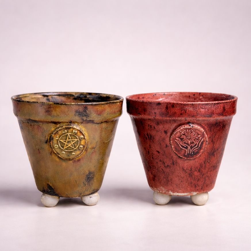 Spirit Sigil Ceramic Planter – Symbols of Grounded Intention, Ø9×8 cm by Red Raven Pottery