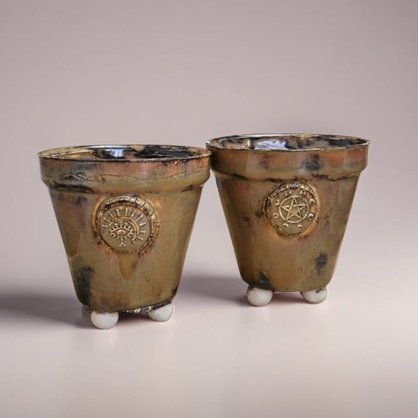 Spirit Sigil Ceramic Planter – Symbols of Grounded Intention, Ø9×8 cm by Red Raven Pottery