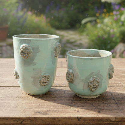 Split Persona Ceramic Mugs – Inner Selves Expression, Ø8.5×8 cm & Ø8.5×10 cm by Red Raven Pottery