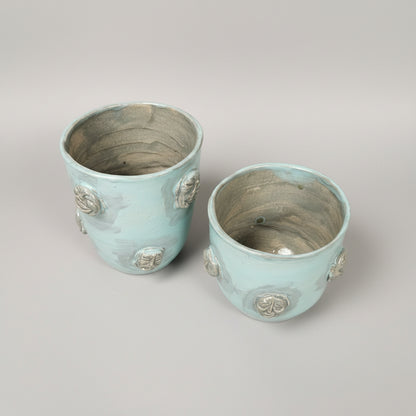 Split Persona Ceramic Mugs – Inner Selves Expression, Ø8.5×8 cm & Ø8.5×10 cm by Red Raven Pottery