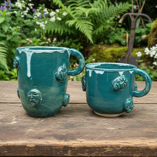 Split Persona Ceramic Mugs – Inner Dualities Expressed, Ø8.5×8 cm & Ø8.5×10 cm