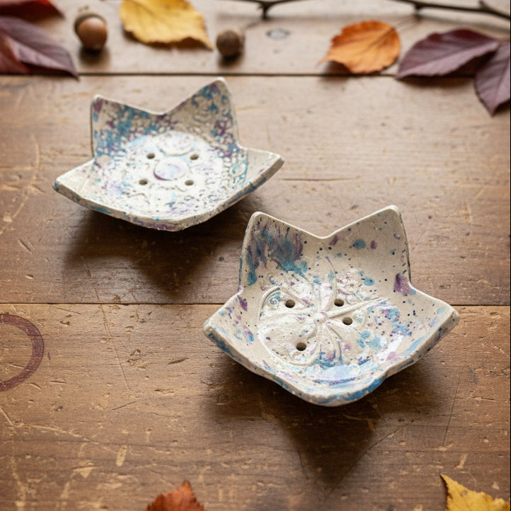Starlit Ritual Handmade Ceramic Soap Dish – Celestial & Dragonfly Designs, Various Sizes by Red Raven Pottery