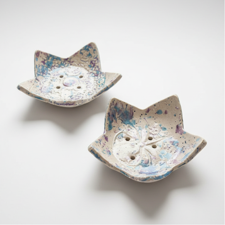 Starlit Ritual Handmade Ceramic Soap Dish – Celestial & Dragonfly Designs, Various Sizes by Red Raven Pottery