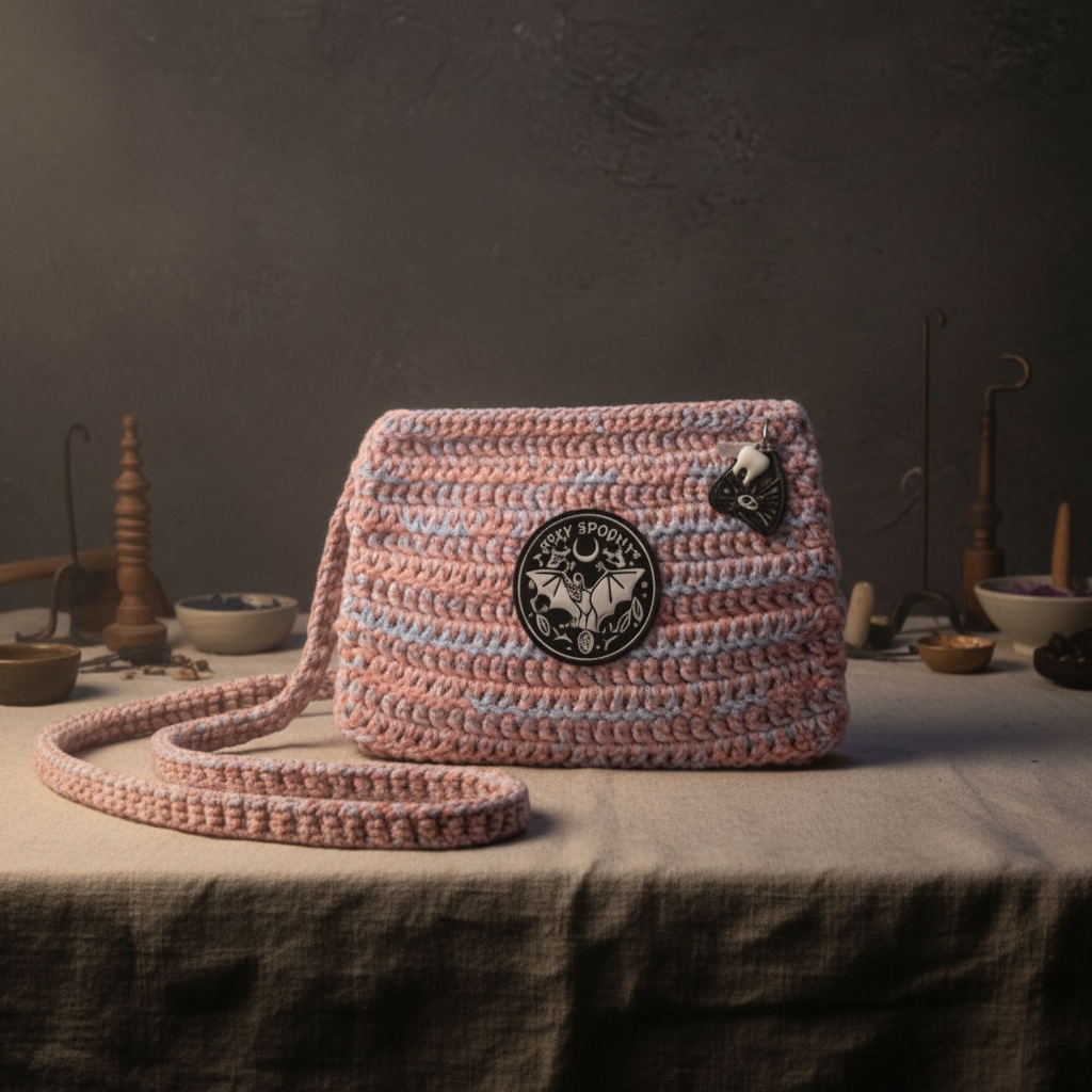 Stay Spooky Crochet Purse - Dark Edged Fun Shoulder Bag, 24×18 cm by Hook & Hex