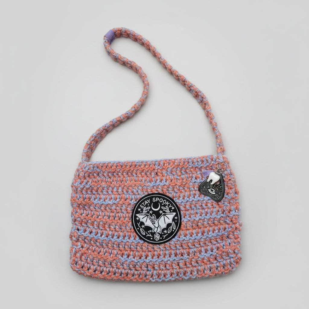 Stay Spooky Crochet Purse - Dark Edged Fun Shoulder Bag, 24×18 cm by Hook & Hex