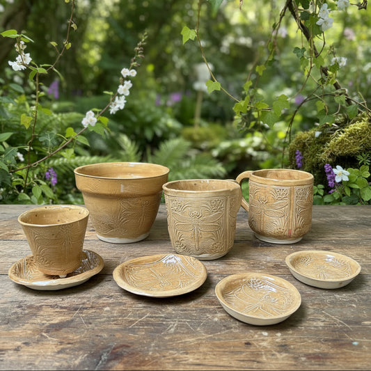 Stillwater Dragonfly Ceramic Set – Echoes From The Pond, various designs by Red Raven Pottery