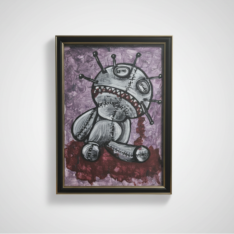 Stitched Fate Original Acrylic Painting – Voodoo Doll Wall Art, 35×26 cm by Hook & Hex