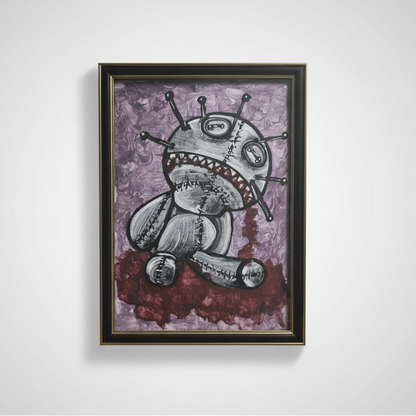Stitched Fate Original Acrylic Painting – Voodoo Doll Wall Art, 35×26 cm by Hook & Hex