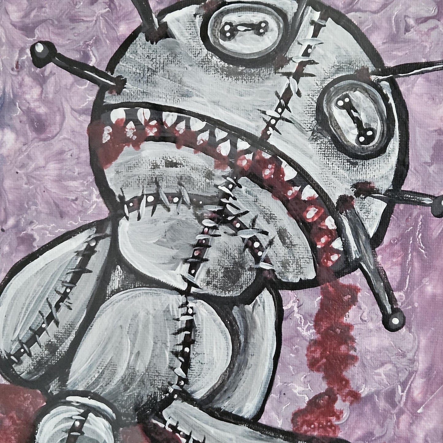 Stitched Fate Original Acrylic Painting – Voodoo Doll Wall Art, 35×26 cm by Hook & Hex