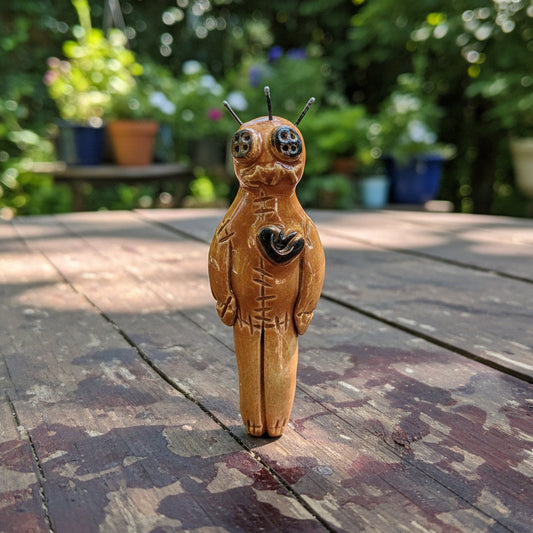 Stitched Poppet Ceramic Figurine – Voodoo Protector, 8 × 3 × 1.5 cm by Red Raven Pottery