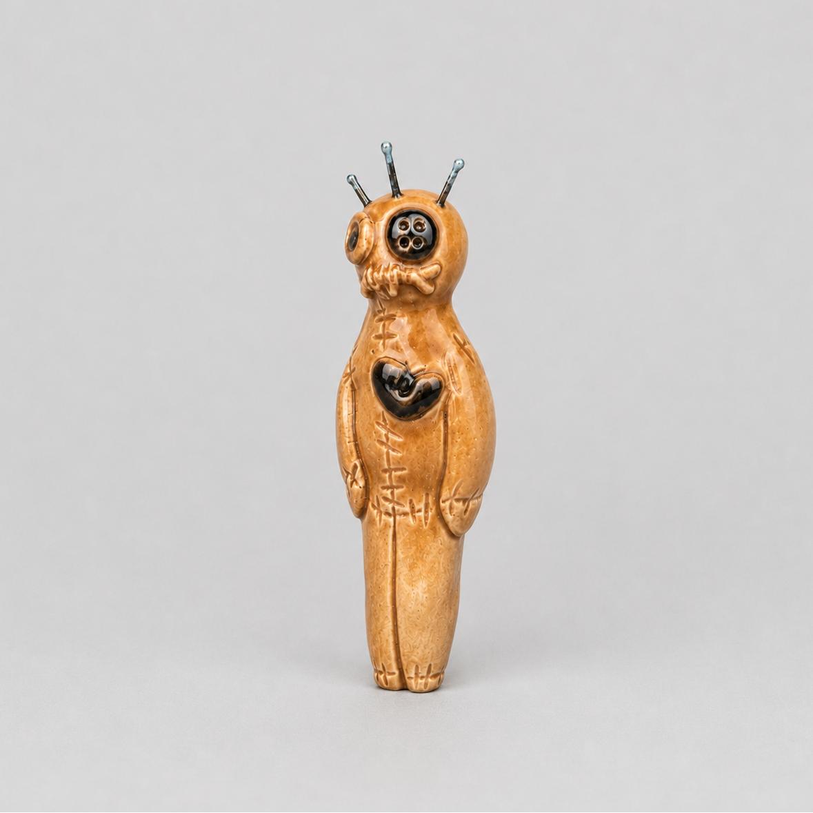 Stitched Poppet Ceramic Figurine – Voodoo Protector, 8 × 3 × 1.5 cm by Red Raven Pottery