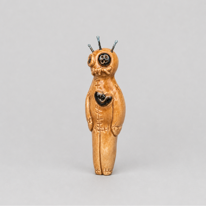 Stitched Poppet Ceramic Figurine – Voodoo Protector, 8 × 3 × 1.5 cm by Red Raven Pottery