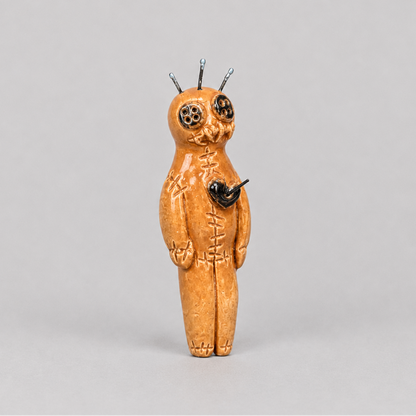 Stitched Poppet Ceramic Figurine – Voodoo Protector, 8 × 3 × 1.5 cm by Red Raven Pottery