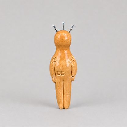 Stitched Poppet Ceramic Figurine – Voodoo Protector, 8 × 3 × 1.5 cm by Red Raven Pottery