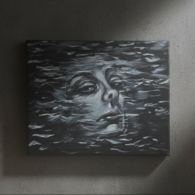 Submerged Original Acrylic Painting – Underwater Portrait Wall Art, 30×24 cm by Hook & Hex
