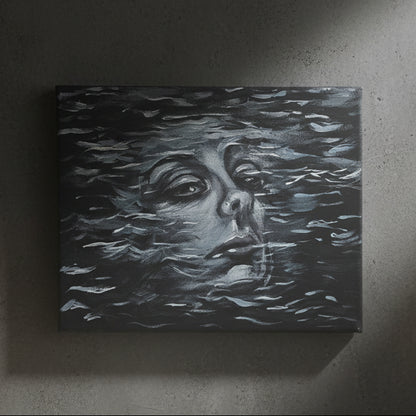 Submerged Original Acrylic Painting – Underwater Portrait Wall Art, 30×24 cm by Hook & Hex