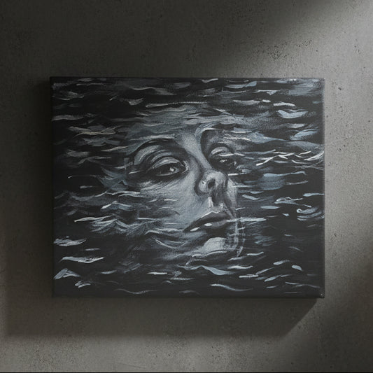 Submerged Original Acrylic Painting – Underwater Portrait Wall Art, 30×24 cm by Hook & Hex