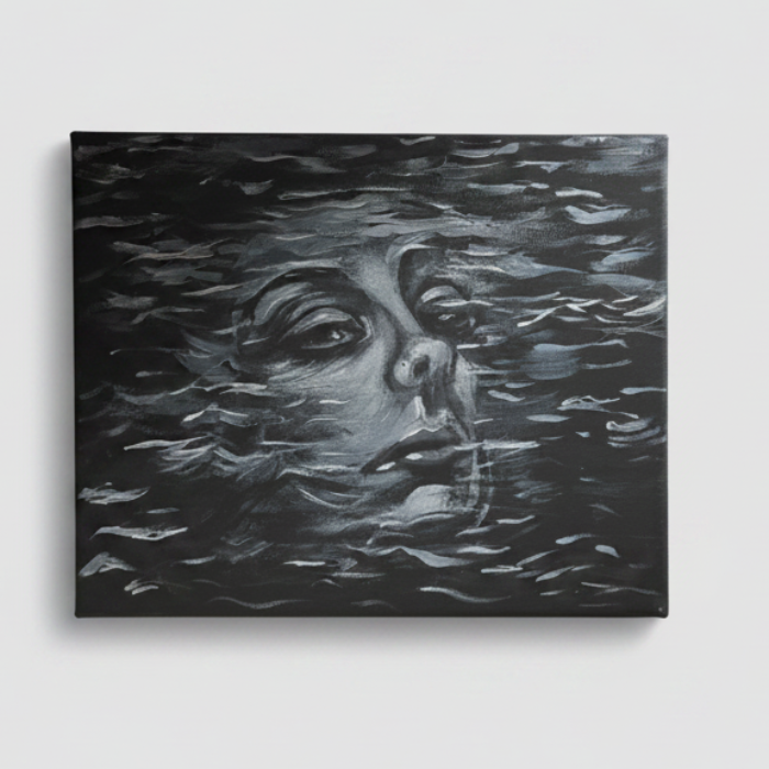 Submerged Original Acrylic Painting – Underwater Portrait Wall Art, 30×24 cm by Hook & Hex