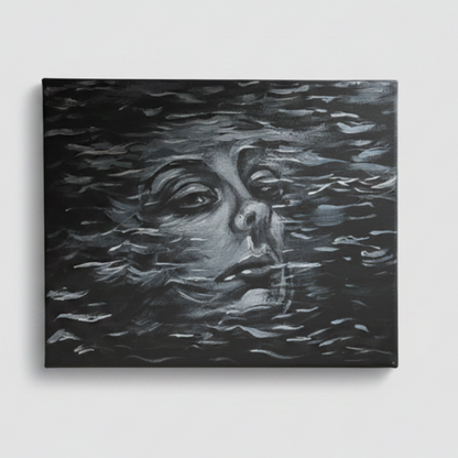 Submerged Original Acrylic Painting – Underwater Portrait Wall Art, 30×24 cm by Hook & Hex