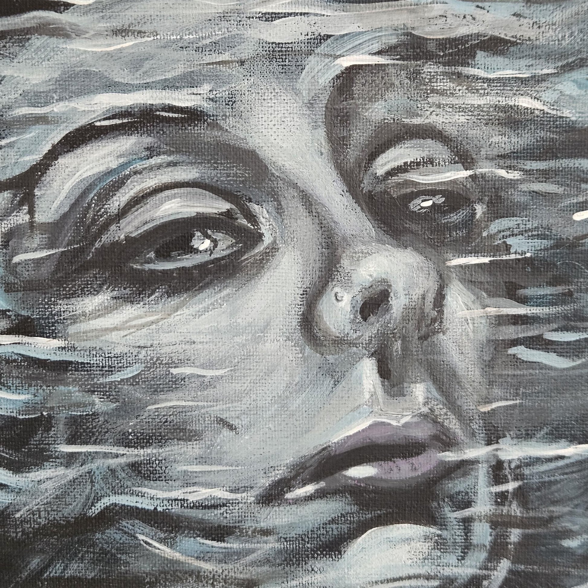 Submerged Original Acrylic Painting – Underwater Portrait Wall Art, 30×24 cm by Hook & Hex