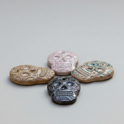 Sugar Skull Ceramic Incense Holder – Smoke & Remembrance, Ø9.5 × 1 cm by Red Raven Pottery