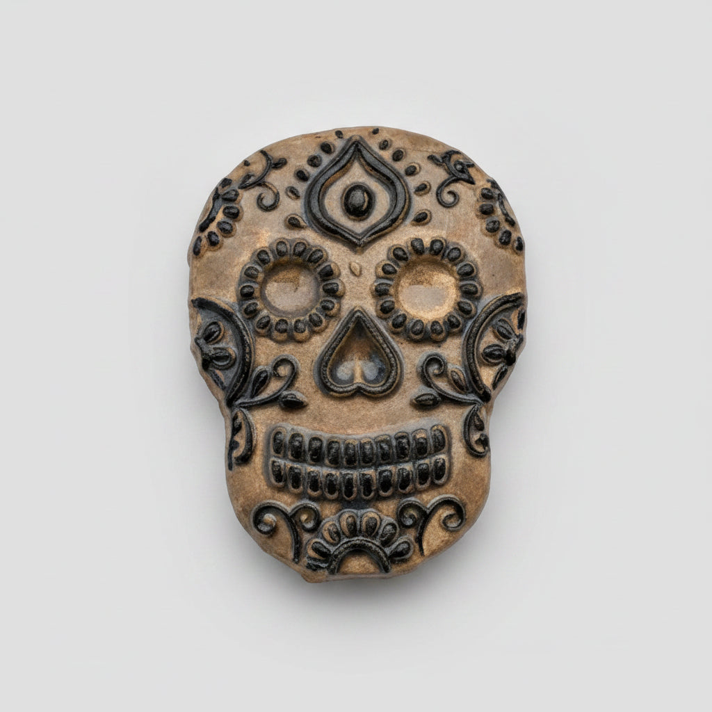 Sugar Skull Magnet – Day of the Dead Ceramic Ornament, 7.5×5 cm by Red Raven Pottery