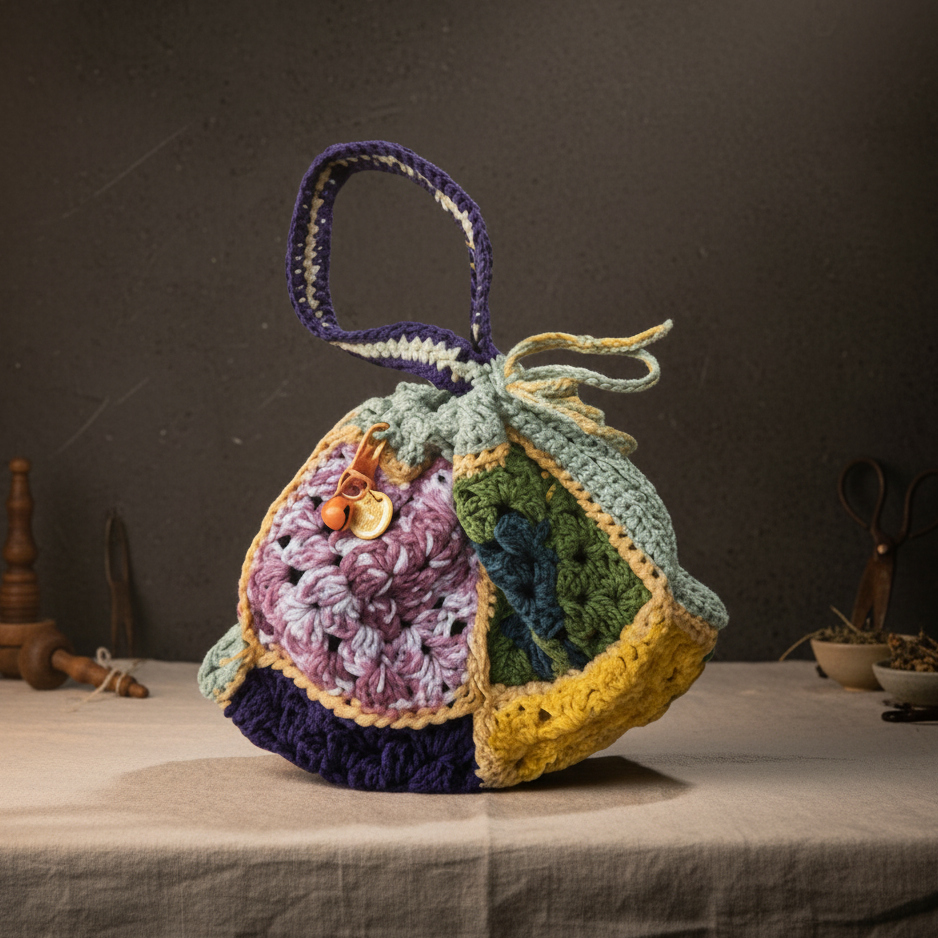 Sunburst Revival Crochet Bag – Granny Square Hippie Handbag , 22 × 18 cm by Hook & Hex