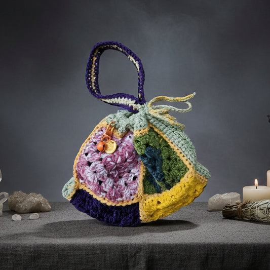 Sunburst Revival Handbag – Hand-Crocheted Granny Square Bag , 22 × 18 cm by Hook & Hex