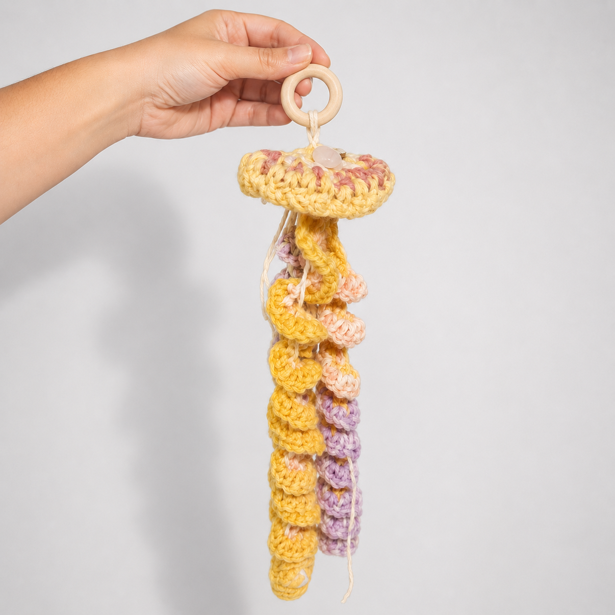 Sunspell Jellyfish Crochet Hanging – Rose Quartz Drift for Gentle Spaces, 30cm by Hook & Hex