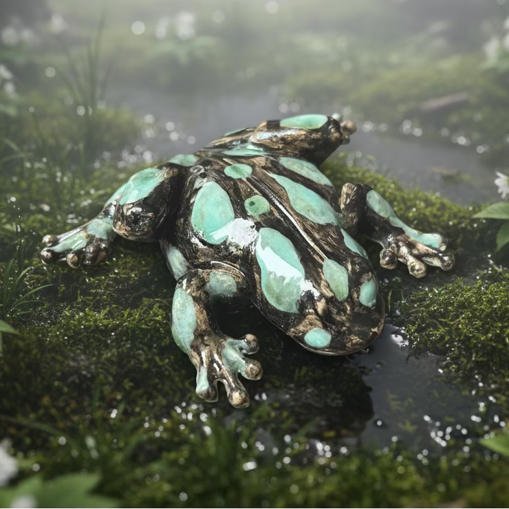Swamp Sentinel Ceramic Figurine – Mossbound Watcher, 10×12×2.5 cm by Red Raven Pottery