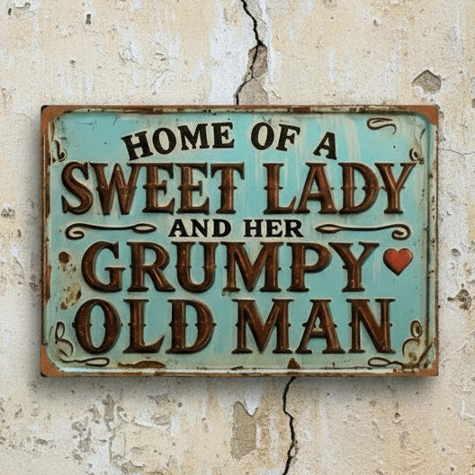 Sweet Lady & Grumpy Old Man Wooden Sign – Playful Couple’s Wall Decor, 15×20 cm
