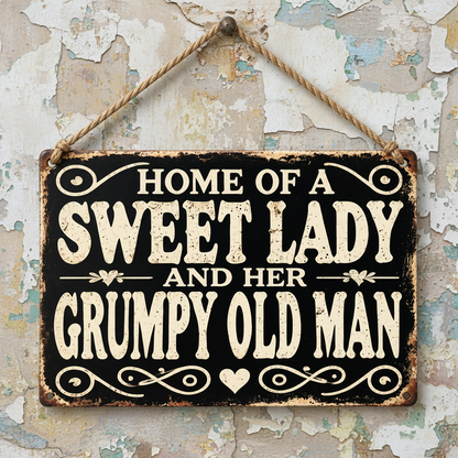 Sweet Woman & Grumpy Old Man Wooden Sign – Familiar Couple Wall Art, 20 × 13 cm