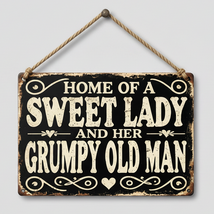 Sweet Woman & Grumpy Old Man Wooden Sign – Familiar Couple Wall Art, 20 × 13 cm