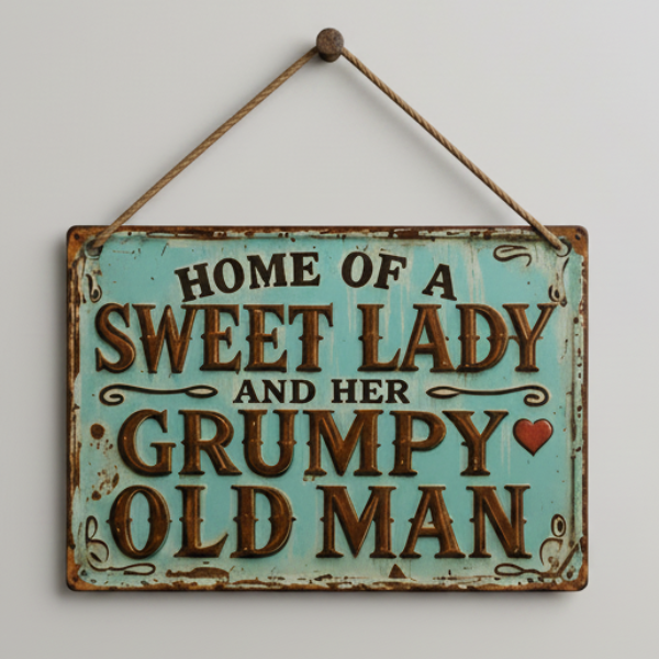 Sweet Woman & Grumpy Old Man Wooden Sign – Familiar Couple Wall Art, 20 × 13 cm