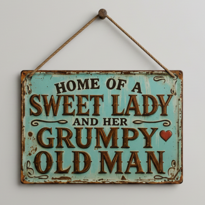 Sweet Woman & Grumpy Old Man Wooden Sign – Familiar Couple Wall Art, 20 × 13 cm