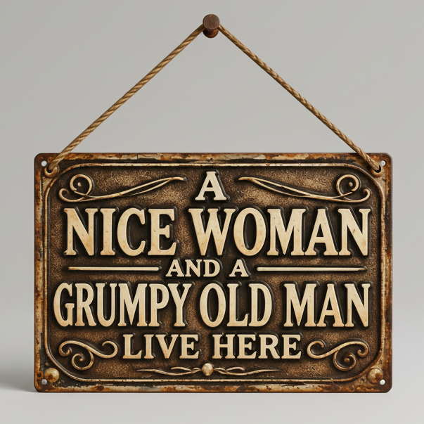 Sweet Woman & Grumpy Old Man Wooden Sign – Familiar Couple Wall Art, 20 × 13 cm