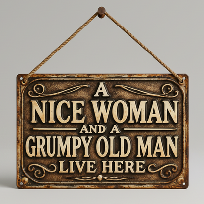 Sweet Woman & Grumpy Old Man Wooden Sign – Familiar Couple Wall Art, 20 × 13 cm