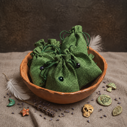 Talisman Hex Bag – Spirit Tool for Ritual & Everyday Magic, 7x9 cm by Hook & Hex with Handmade Ceramic Charm by Red Raven Pottery