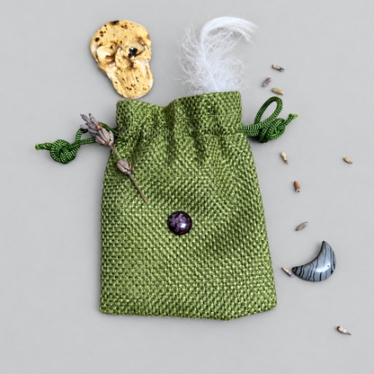 Talisman Hex Bag – Spirit Tool for Ritual & Everyday Magic, 7x9 cm by Hook & Hex with Handmade Ceramic Charm by Red Raven Pottery
