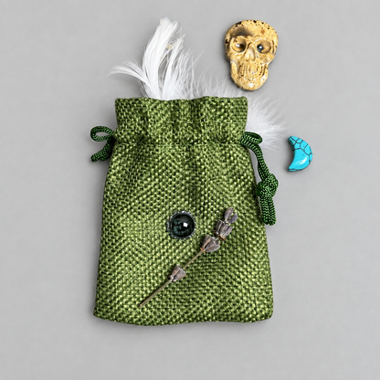 Talisman Hex Bag – Spirit Tool for Ritual & Everyday Magic, 7x9 cm by Hook & Hex with Handmade Ceramic Charm by Red Raven Pottery
