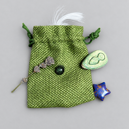 Talisman Hex Bag – Spirit Tool for Ritual & Everyday Magic, 7x9 cm by Hook & Hex with Handmade Ceramic Charm by Red Raven Pottery