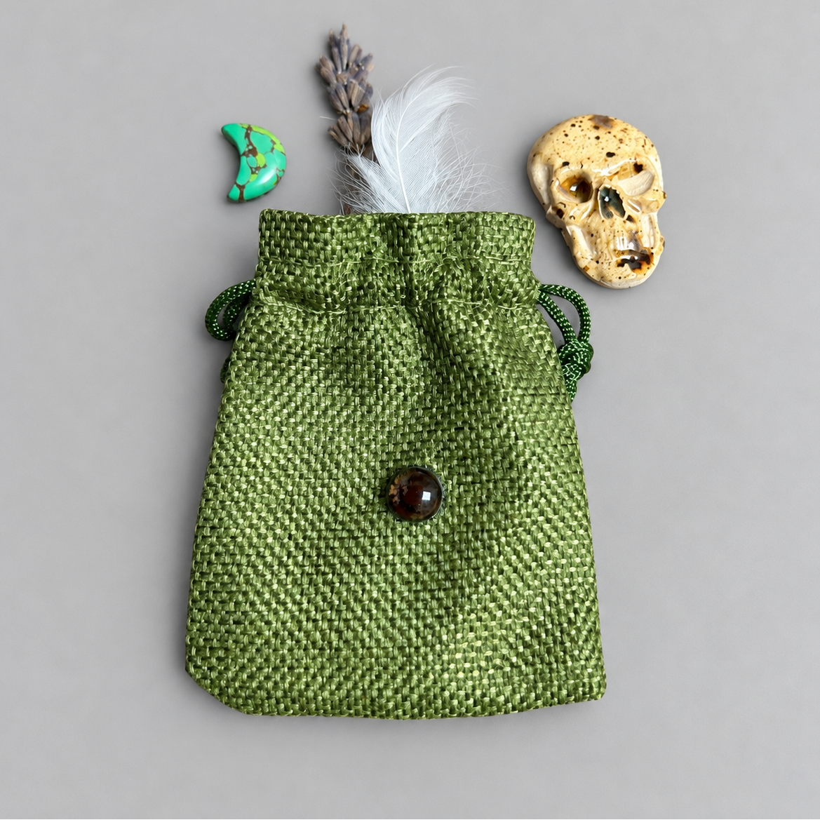 Talisman Hex Bag – Spirit Tool for Ritual & Everyday Magic, 7x9 cm by Hook & Hex with Handmade Ceramic Charm by Red Raven Pottery