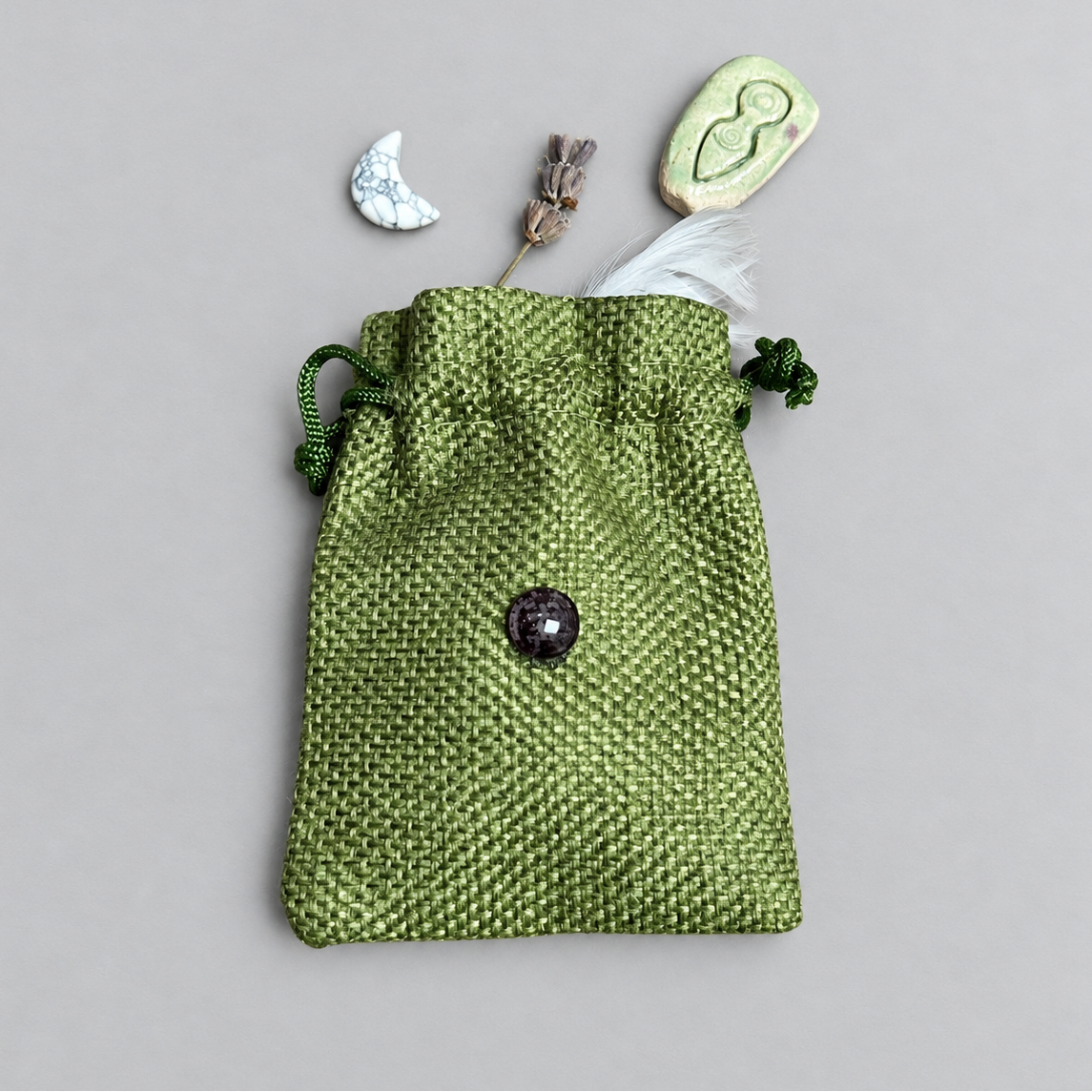 Talisman Hex Bag – Spirit Tool for Ritual & Everyday Magic, 7x9 cm by Hook & Hex with Handmade Ceramic Charm by Red Raven Pottery