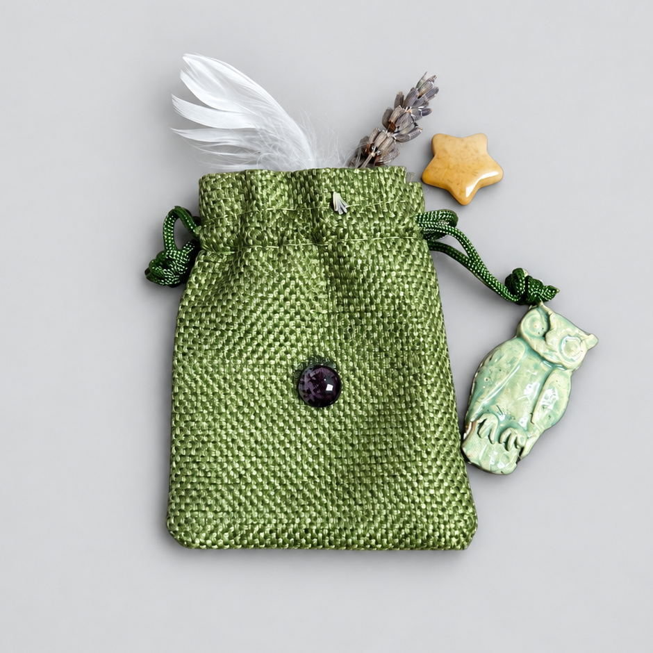 Talisman Hex Bag – Spirit Tool for Ritual & Everyday Magic, 7x9 cm by Hook & Hex with Handmade Ceramic Charm by Red Raven Pottery
