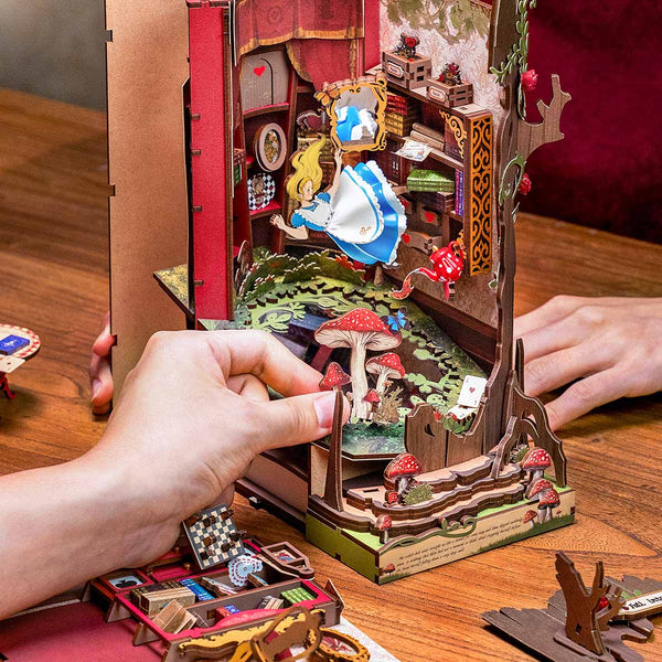 Down the Rabbit Hole DIY Wooden Book Nook Kit – Wonderland Tree Trunk, 300 Pieces by Robotime
