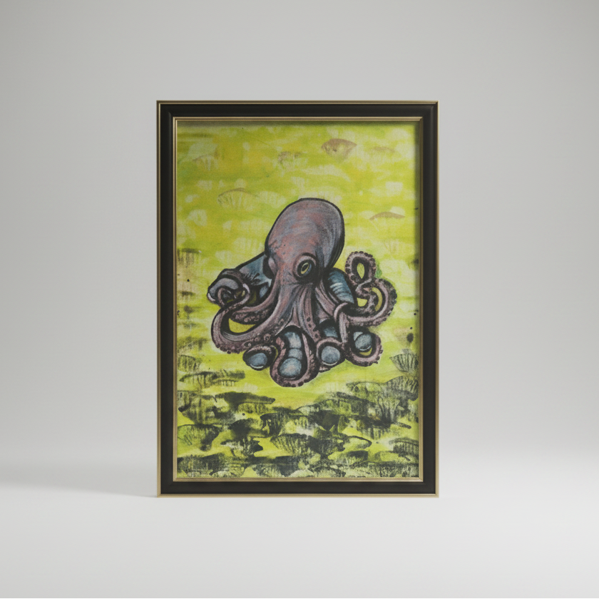 The Encounter Original Acrylic Painting – Octopus Wall Art, 32×23.5 cm by Hook & Hex